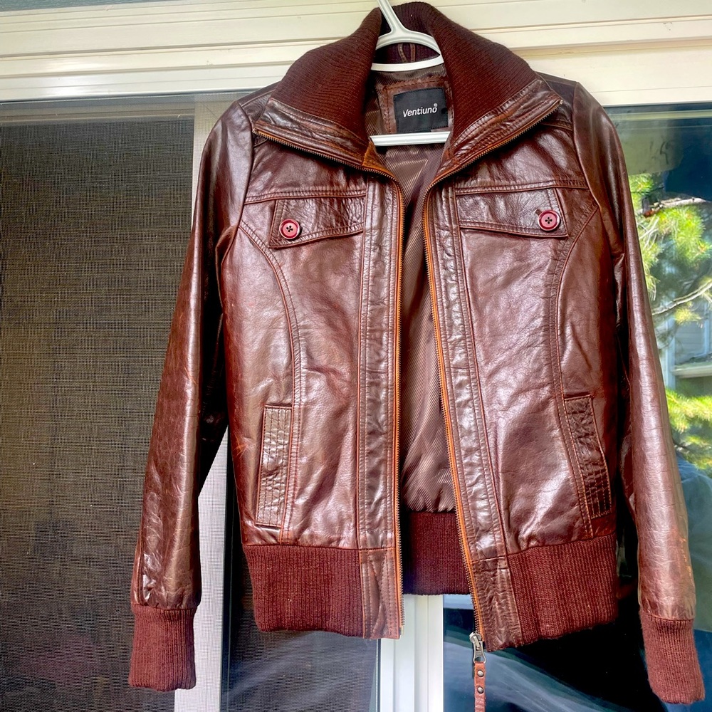 Authentic Italian Leather Jacket, Ventiuno, Redwood Brown Adult XS or child’s 12